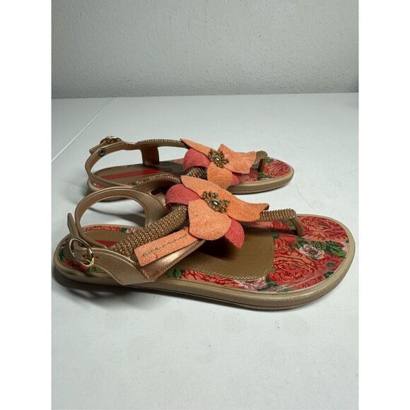 Grendha Ivete Sangalo Girls Plastic Sandals Flower Trim Size 2 Beige - Picture 2 of 8